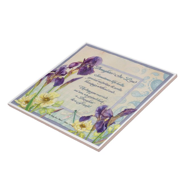 Tochter von Law Kalligrafie Gedicht Iris Watercolo Fliese (Seite)