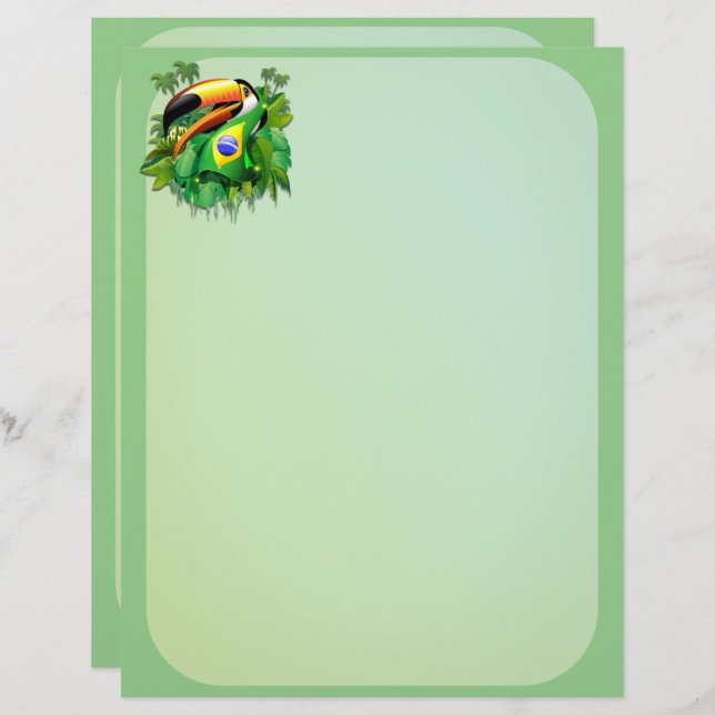 Toco Toucan mit brasilianischer Flagge Briefbogen (Vorne/Hinten)
