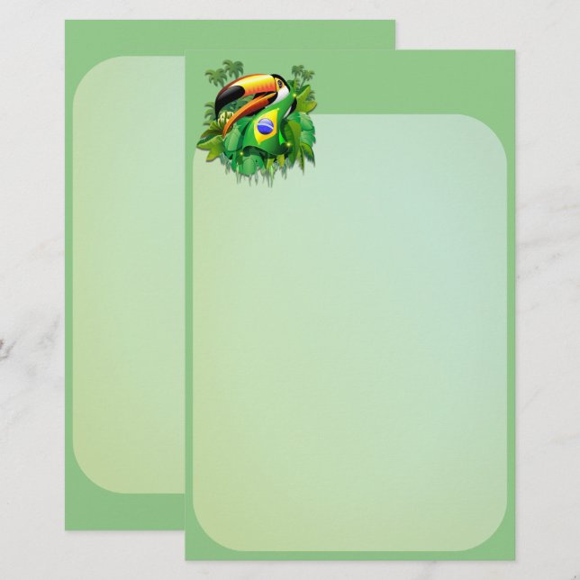 Toco Toucan mit brasilianischer Flagge Briefpapier (Vorne/Hinten)