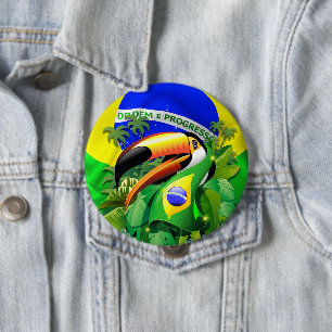 Toco Toucan mit brasilianischer Flagge Button