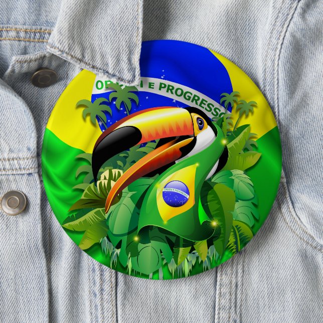 Toco Toucan mit brasilianischer Flagge Button (Beispiel)