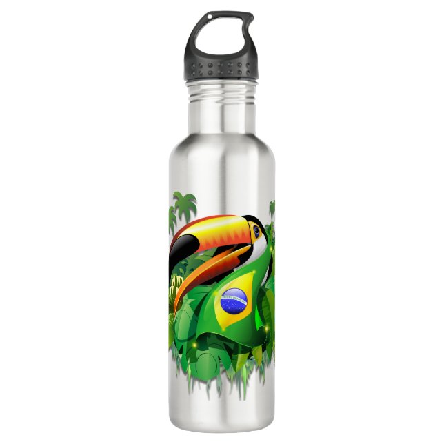 Toco Toucan mit brasilianischer Flagge Edelstahlflasche (Vorderseite)