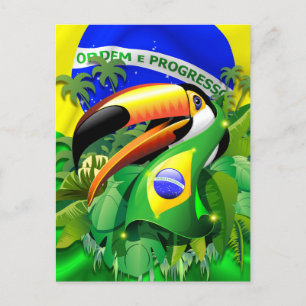 Toco Toucan mit brasilianischer Flagge Feiertagspostkarte