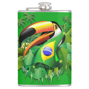 Toco Toucan mit brasilianischer Flagge Flachmann