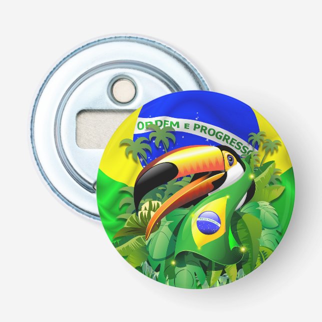 Toco Toucan mit brasilianischer Flagge Flaschenöffner (Vorderseite)