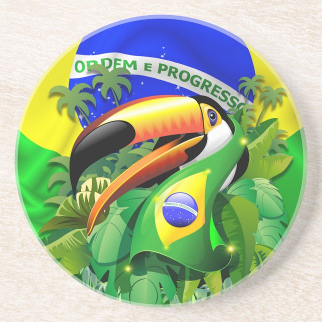 Toco Toucan mit brasilianischer Flagge Getränkeuntersetzer (Vorne)