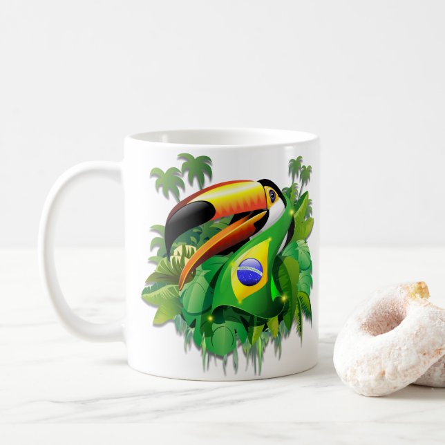 Toco Toucan mit brasilianischer Flagge Kaffeetasse (Mit Donut)