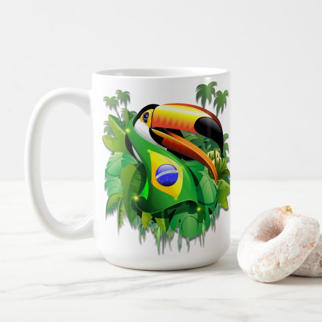 Toco Toucan mit brasilianischer Flagge Kaffeetasse (Mit Donut)