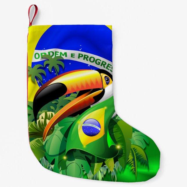 Toco Toucan mit brasilianischer Flagge Kleiner Weihnachtsstrumpf (Vorderseite)