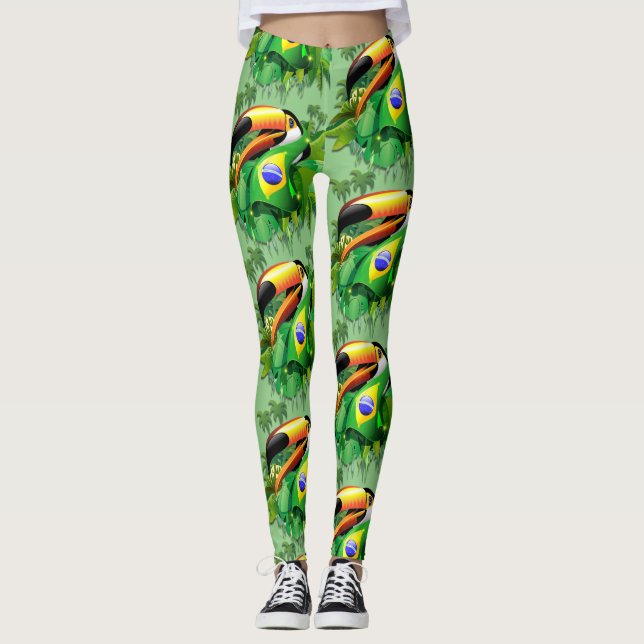 Toco Toucan mit brasilianischer Flagge Leggings (Vorderseite)