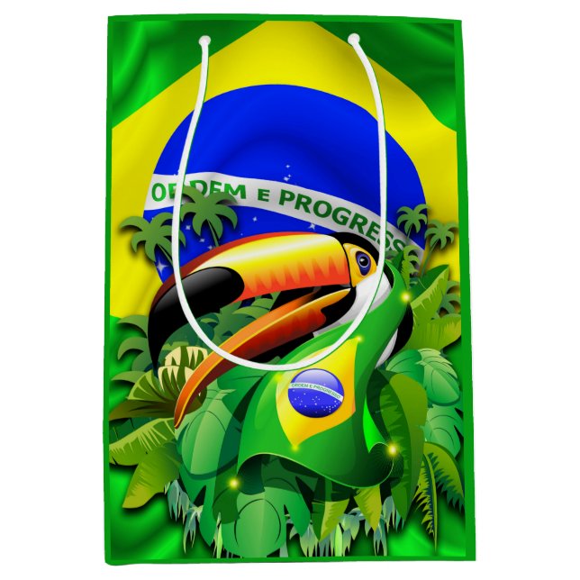 Toco Toucan mit brasilianischer Flagge Mittlere Geschenktüte (Vorderseite)