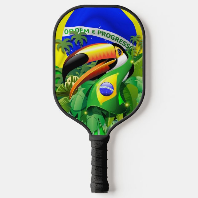 Toco Toucan mit brasilianischer Flagge Pickleball Schläger (Vorderseite)