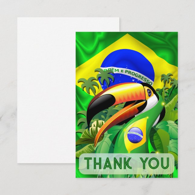 Toco Toucan mit Brasilien Flag Krawatte Dankeskarte (Vorne/Hinten)
