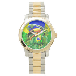Toco Toucan mit Brasilien-Flaggen-Uhr Armbanduhr