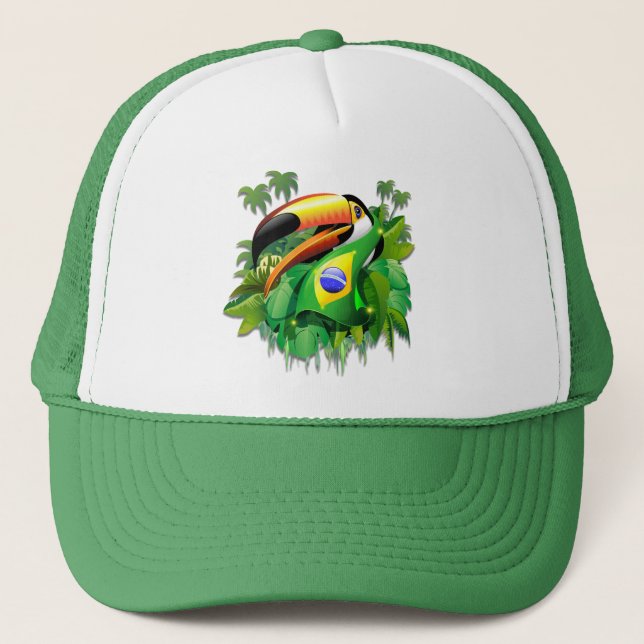 Toco Toucan mit Brasilien-Flaggenhüten Truckerkappe (Vorderseite)