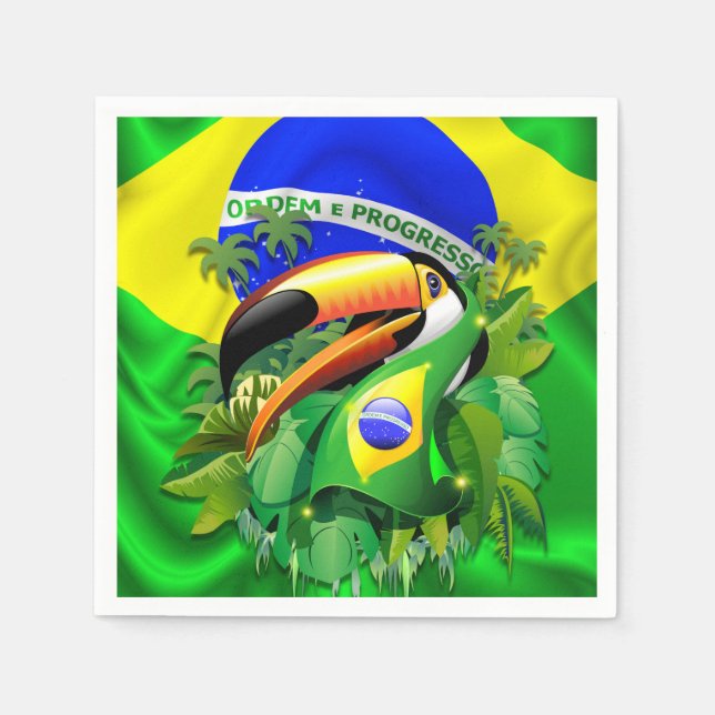 Toco Toucan mit Brasilien FlagPaper_Cocktail_Napki Serviette (Vorderseite)