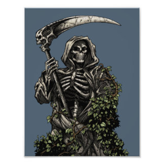 Tod - böser Skeleton Grim Sensenmann mit Scythe Fotodruck