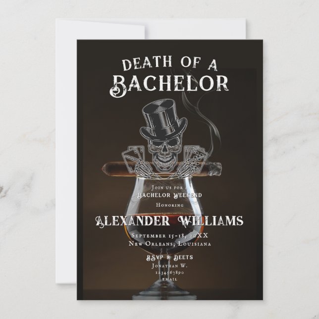 Tod einer Bachelor Skull Poker Bachelor Party Einladung (Vorderseite)