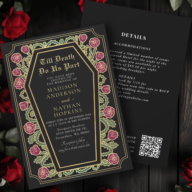 Tod machen uns Teil Gold Gothic Wedding QR Code Einladung (Von Creator hochgeladen)