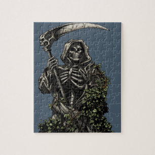 Tod - schlechter Skeleton grimmiger Sensenmann mit Puzzle
