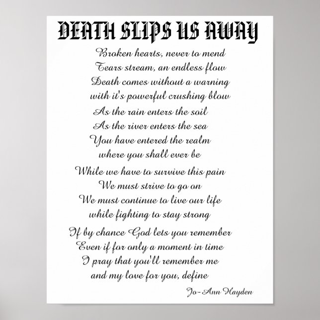 TOD SCHLICKT UNS WEG Gedicht Poster (Vorne)
