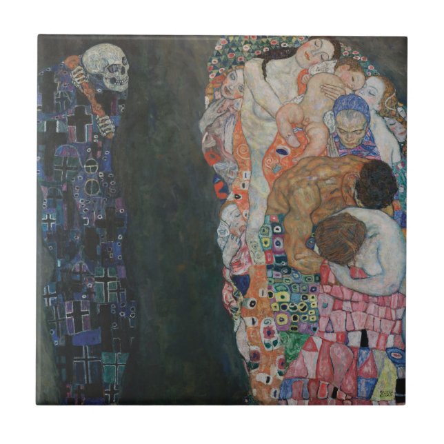 Tod und Leben durch Gustav Klimt Vintager Jugendst Fliese (Vorderseite)