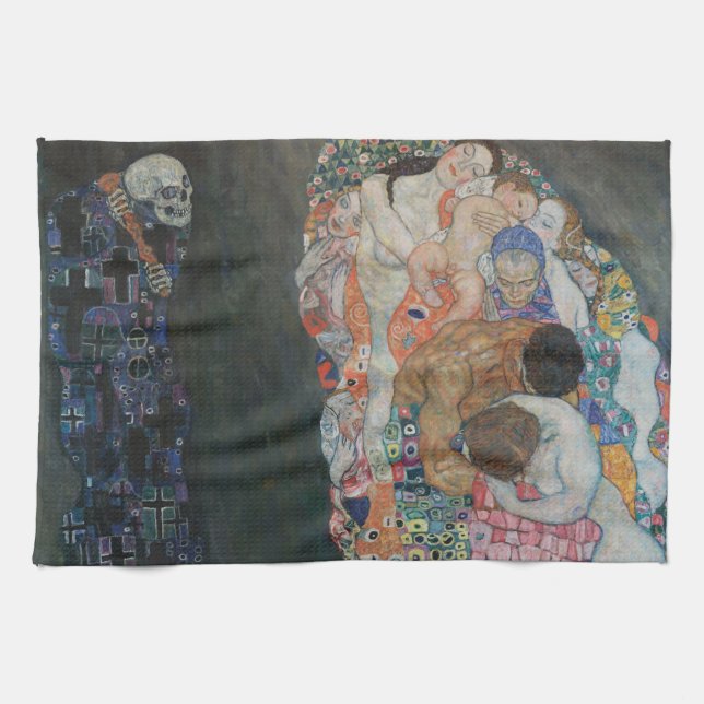 Tod und Leben durch Gustav Klimt Vintager Jugendst Geschirrtuch (Horizontal)