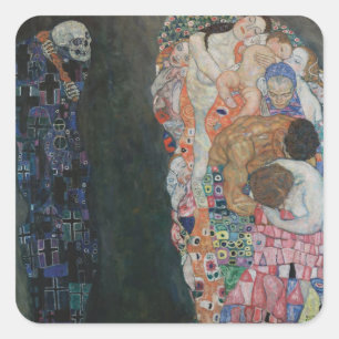 Tod und Leben von Gustav Klimt Vintage Art Nouveau Quadratischer Aufkleber
