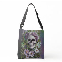 Tod von Lilac, violette Blumen und gotischer Schäd