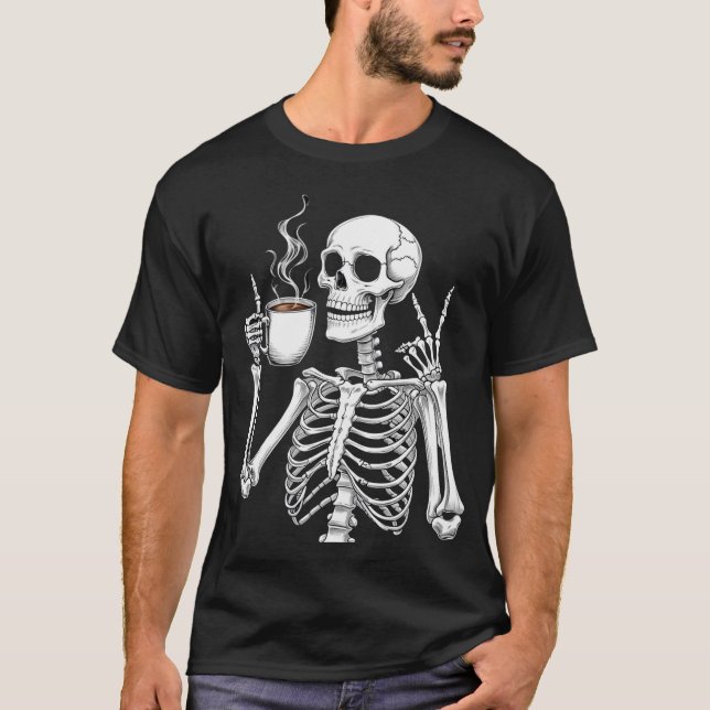 Tod vor Decaf - Skeleton Coffee Lover Design T-Shirt (Vorderseite)