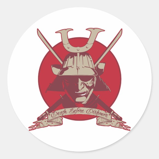 Tod vor Dishonor Samurai Runder Aufkleber (Vorderseite)