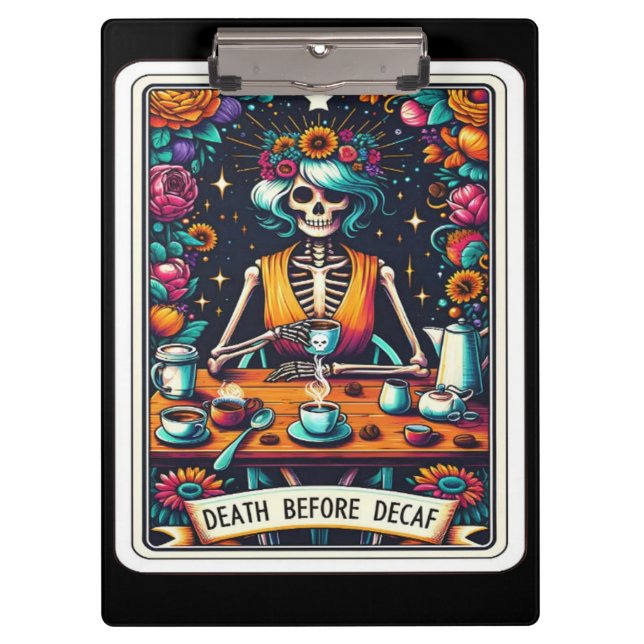 Tod vor Entcoffeiniertem Tarot – Gothic-Kaffe-Skel Klemmbrett (Vorderseite)