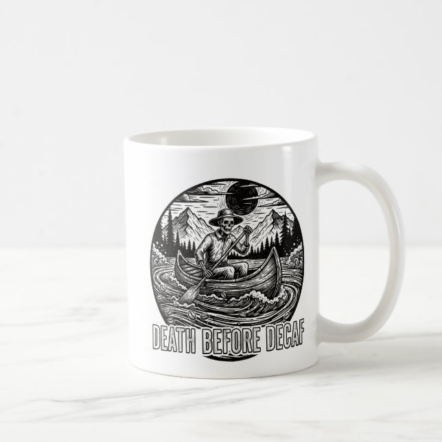Tod vor Entkoffeinierung Skelett Kanu Design Kaffeetasse (Rechts)