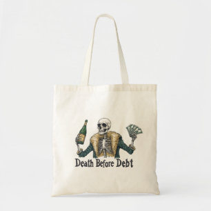 Tod vor Schulden - Vintage-Totenkopf-Illustration Tragetasche