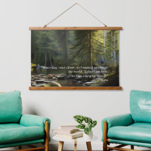 Today I Am Wise Quote Nature Landscape Wandteppich Mit Holzrahmen