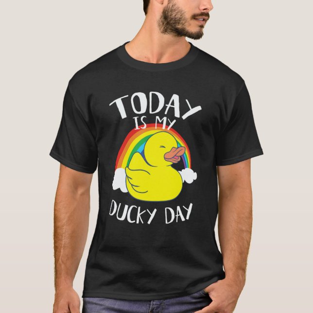 Today is My Ducky Lucky Day Yellow Rainbow Rubber  T-Shirt (Vorderseite)