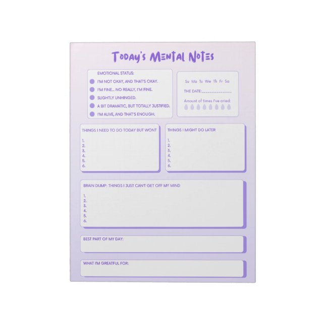 Today's Mental Notes Notepad  Notizblock (Rotiert)