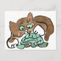 Todd das Brown-Kätzchen findet eine Schildkröte