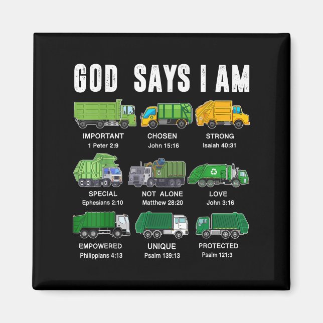 Toddler Boy God Says I Am Garbage Truck Jesus Brot Magnet (Vorne)