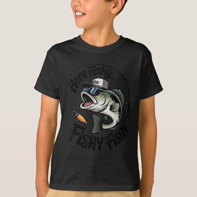 Toddler Boy Here-fishy Funny Fishing Buddy B Fishe T-Shirt (Vorderseite)