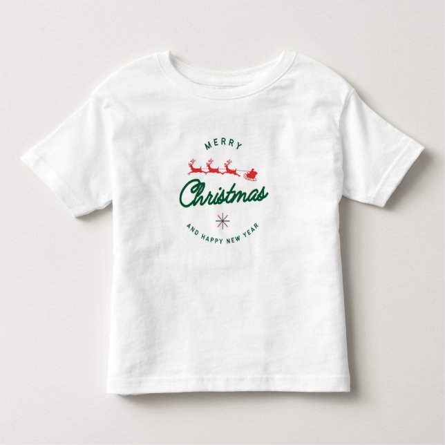 Toddler Christmas T-Shirt Merry Christmas & Happy  (Vorderseite)