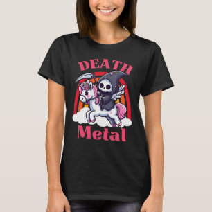 Todes-Metal Süßer Sensenmann Reitet Einhorn Design T-Shirt