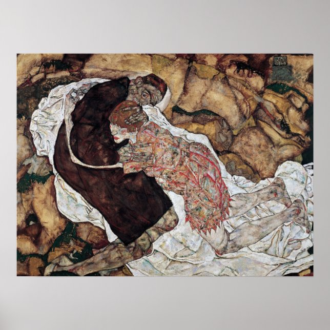 Todes und Mädchen Gemälde von Egon Schiele Poster (Vorne)