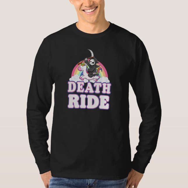 Todesfahrt Regenbogen Sensenmann Reitendes Einhorn T-Shirt (Vorderseite)