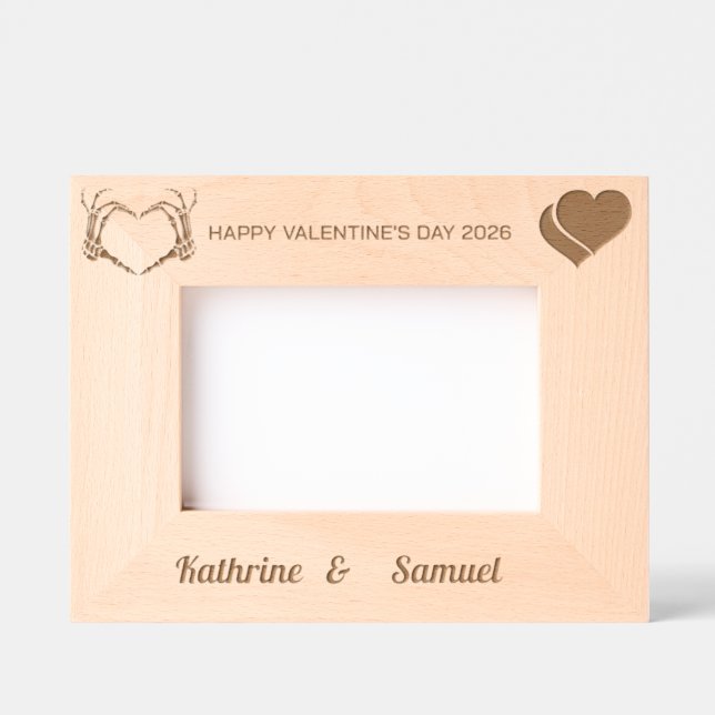 Todesgerippe halten Herz zum Valentinstag Geätzte Rahmen (Vorderseite)