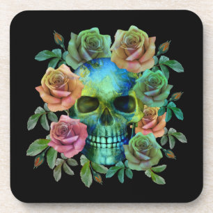 TODESGRÜNER TOTENKOPF MIT BLUMEN GETRÄNKEUNTERSETZER
