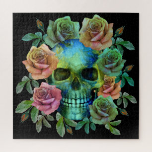 TODESGRÜNER TOTENKOPF MIT BLUMEN PUZZLE