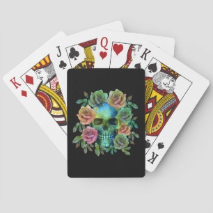 TODESGRÜNER TOTENKOPF MIT BLUMEN SPIELKARTEN