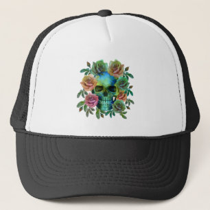 TODESGRÜNER TOTENKOPF MIT BLUMEN TRUCKERKAPPE