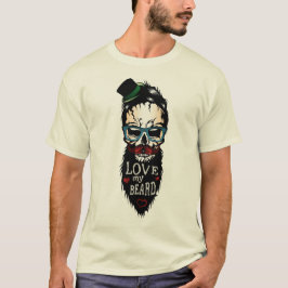 Todeskopf Hipster Zitat Love My Beard Humour T-Shirt